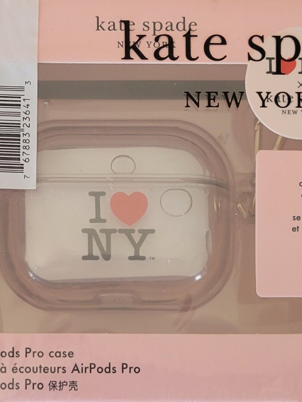 kate spade New York Clear/Glitter AirPods Pro Case with Pink Heart I ♥ NY Design
